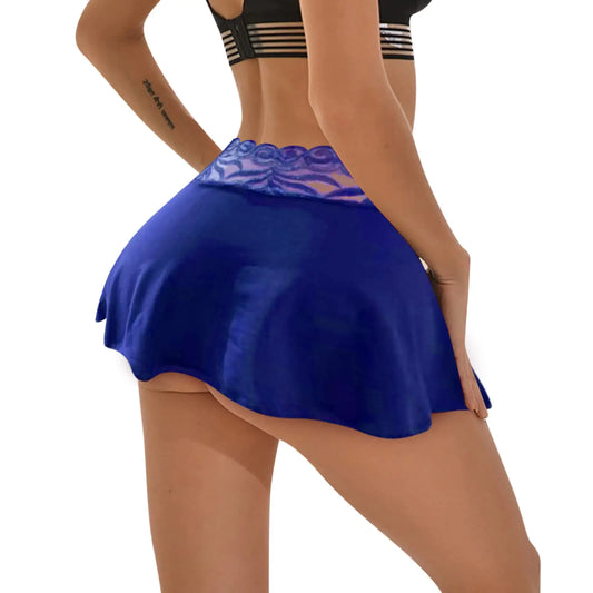 Sheer Mesh High Waisted Lace Trim Micro Mini Skirt – Blue XL