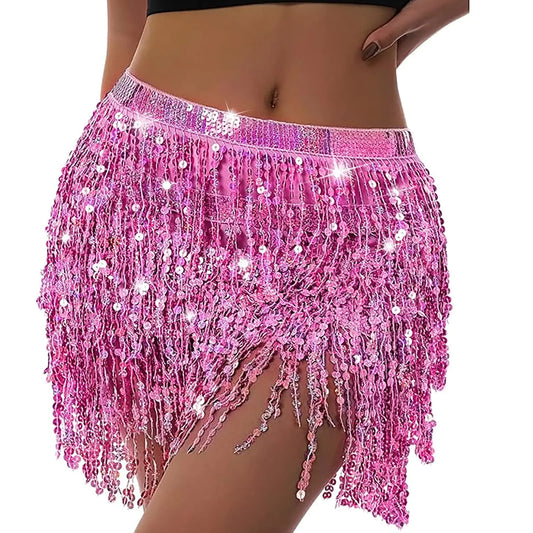Women’s Pink Sequin Fringe Skirt – Adjustable Waist