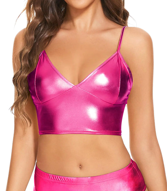 Metallic Hot Pink Crop Top Bralette – Womens Rave Bra S