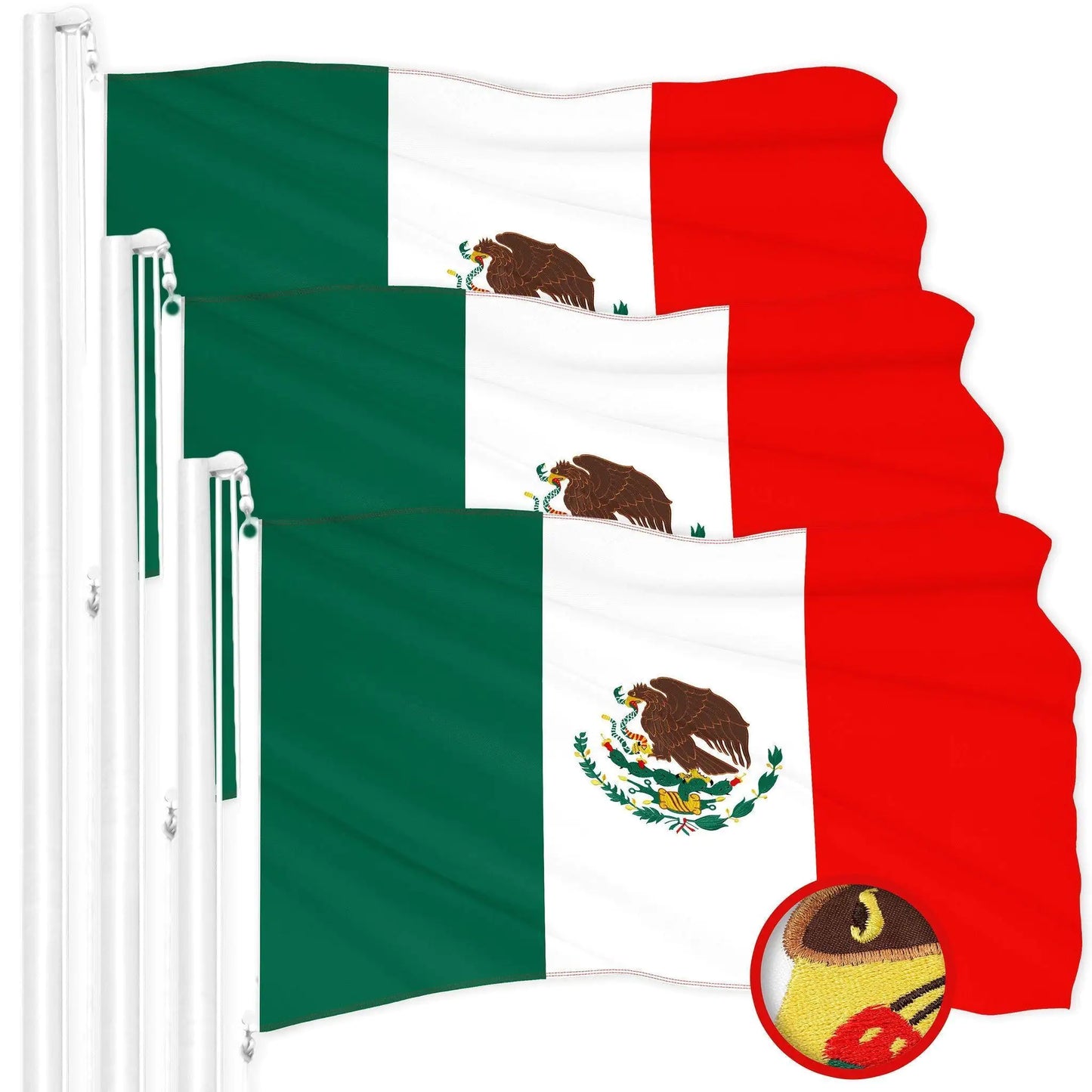 G128 3 Pack: Mexico Mexican Flag  4x6 Ft  ToughWeave Series Embroidered 300D Polyester  Country Flag, Embroidered Design, Indoor/Outdoor, Brass Grommets