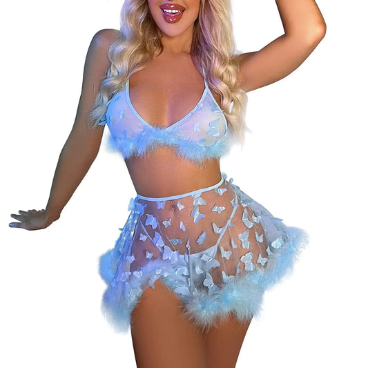 ABAFIP Womens Shiny Rave Outfits Holographic Halter Bra Sheer Top Micro Skirt 2Pcs Glitter Sequin Music Festival Party Clubwear turquoise Small